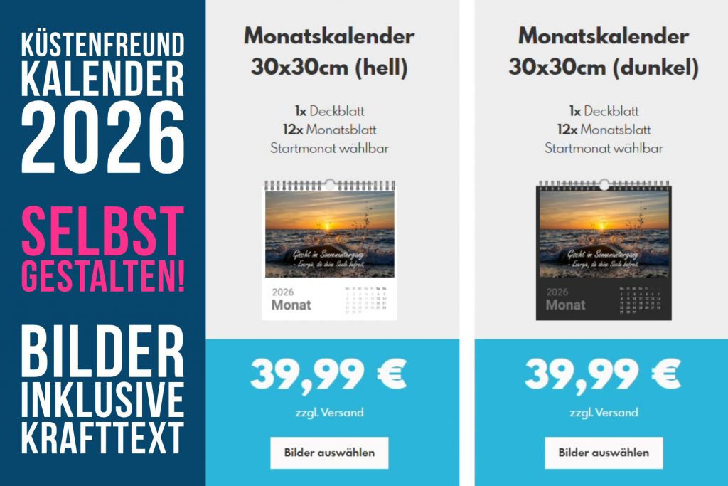 Kalender 2026 zum selbst gestalten mit Ostsee und Nordsee Bildern