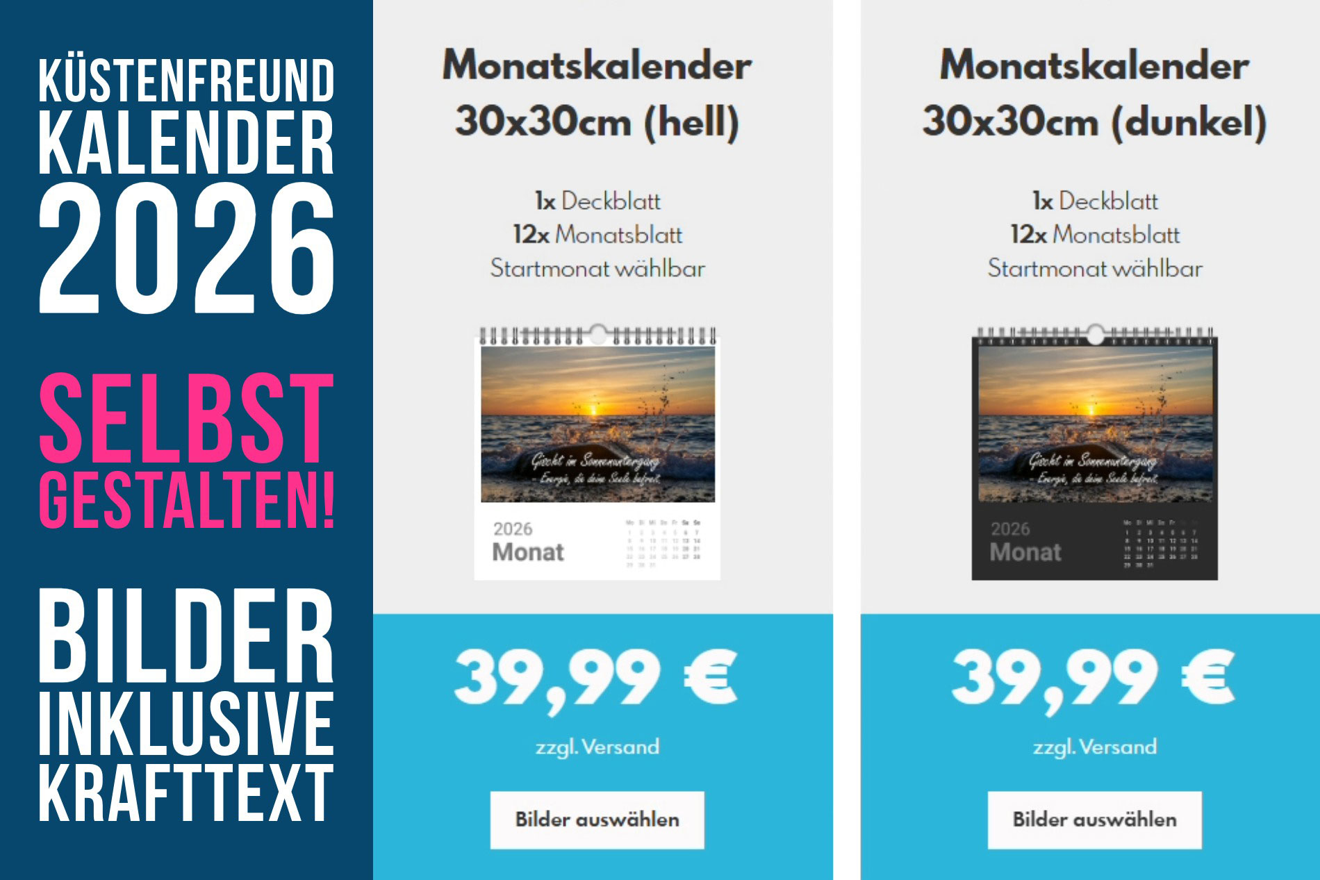 Kalender 2026 zum selbst gestalten mit Ostsee und Nordsee Bildern